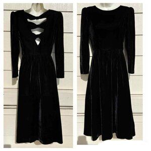 LANZ 80’s Dress Black Velvet Midi Back Bows